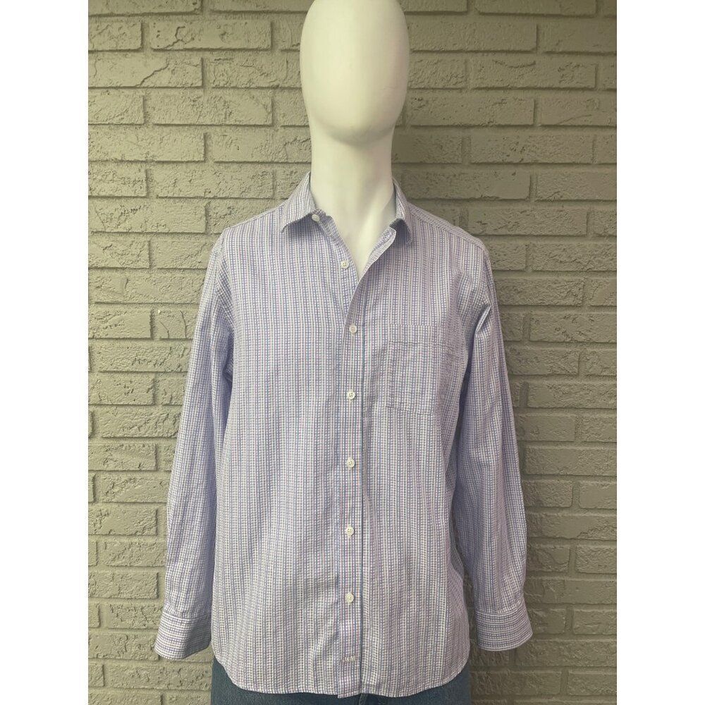 Johnson & Murphy Men Textured Checkered Long Sleeve Button Down Shirt Size L